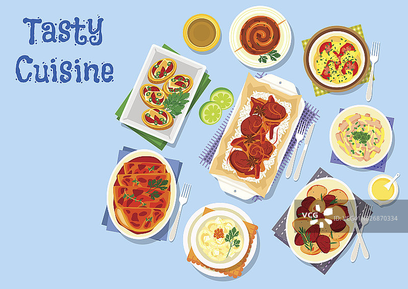 马铃薯菜肴为晚餐菜单图标的食物设计图片素材
