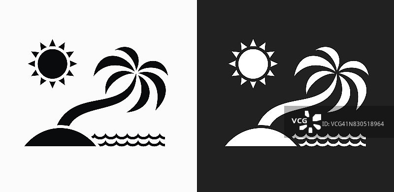 棕榈树图标上的黑色和白色矢量背景图片素材