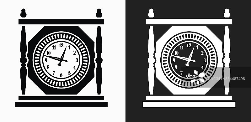 古董钟图标上的黑色和白色矢量背景图片素材