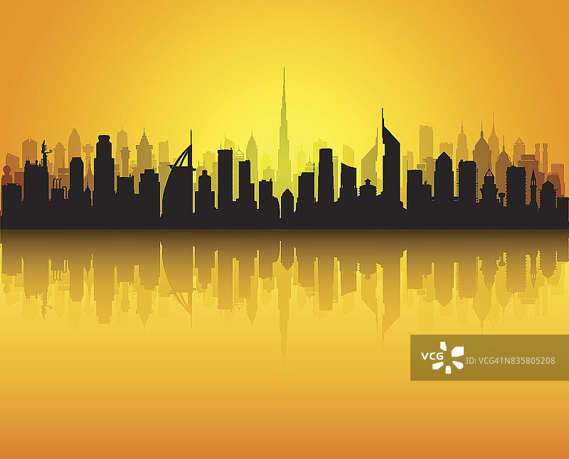 迪拜天际线(所有建筑都是独立和完整的)图片素材