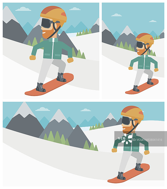 年轻人滑雪板矢量插图图片素材