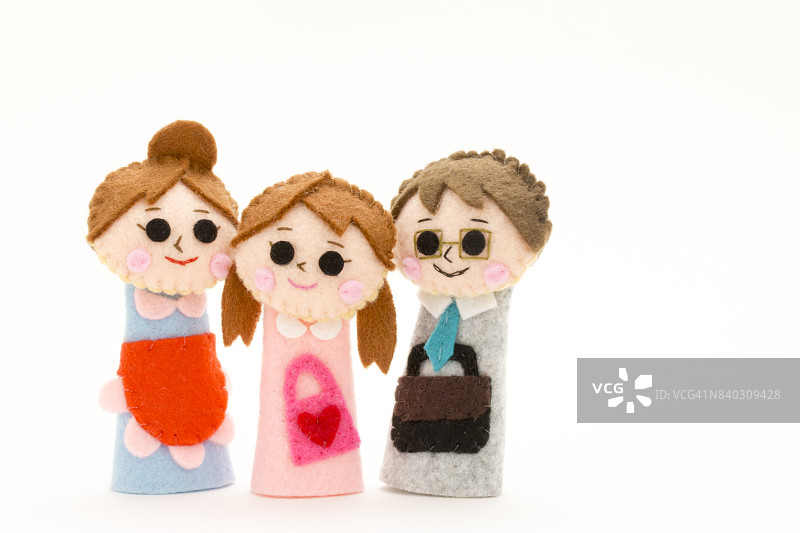 家庭手指木偶，丈夫，妻子和女儿图片素材