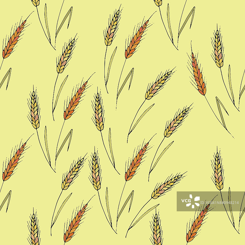 无缝向量背景与小麦小穗图片素材