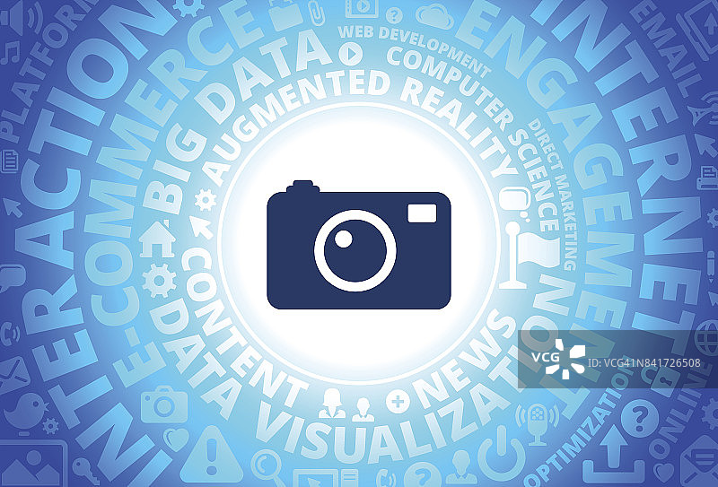 数码相机图标在互联网现代科技词汇背景下图片素材