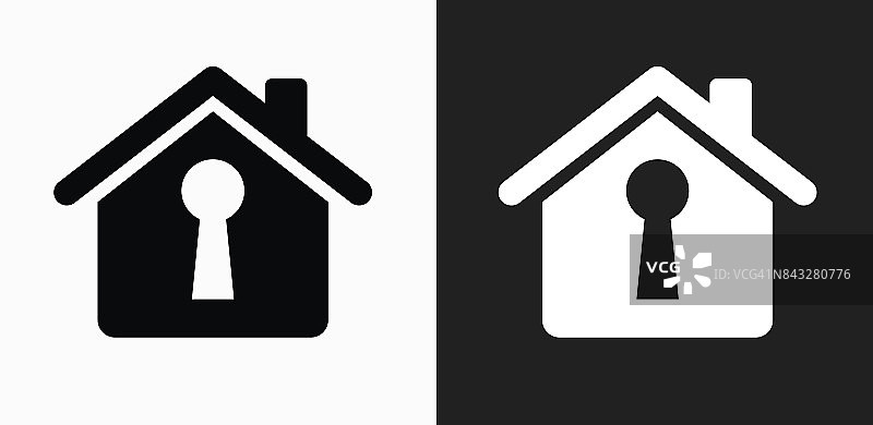 房子形状的钥匙孔图标在黑色和白色矢量背景图片素材