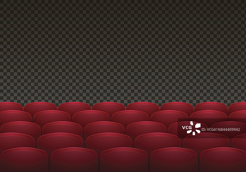 一排排孤立在背景中的红色电影院或剧院座位。图片素材