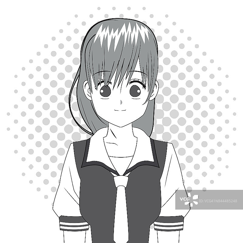 动漫女孩日本角色黑白图片素材
