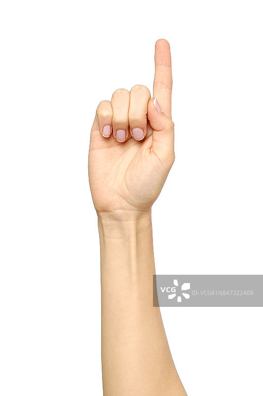 白人妇女的手指，触摸，按压或计数孤立的白人图片素材