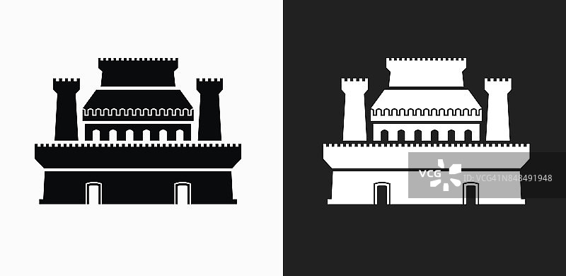 城堡图标上的黑色和白色矢量背景图片素材