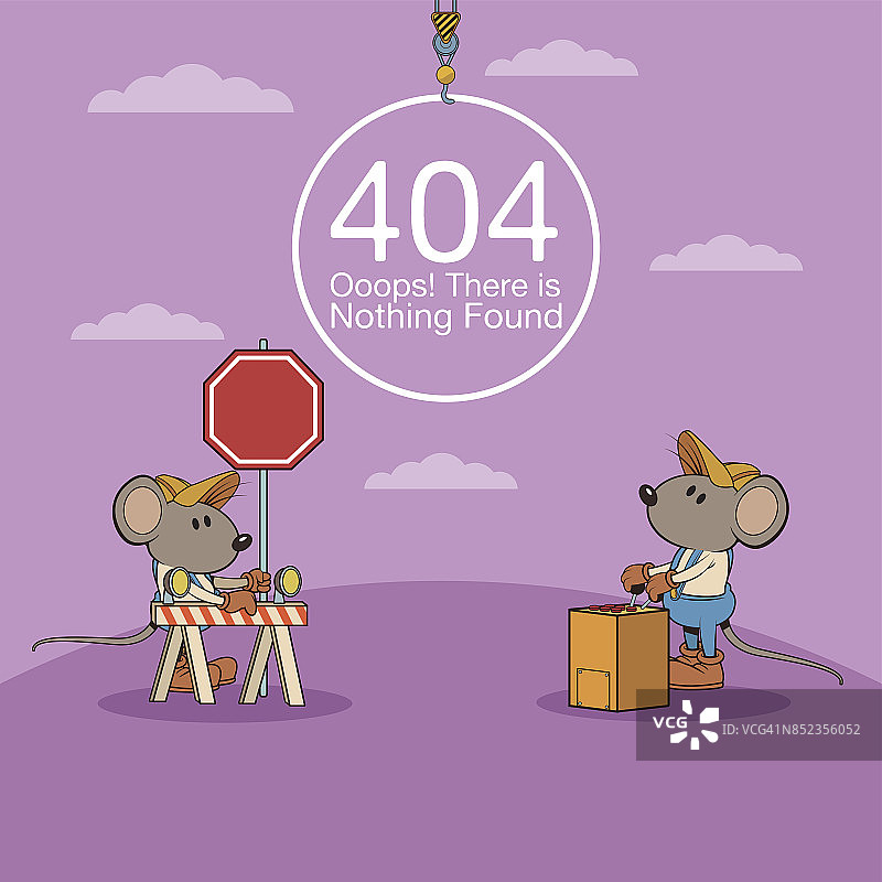 错误404与有趣的鼠标卡通图片素材