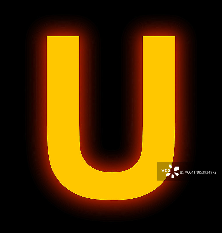字母U霓虹灯完全隔离在黑色图片素材