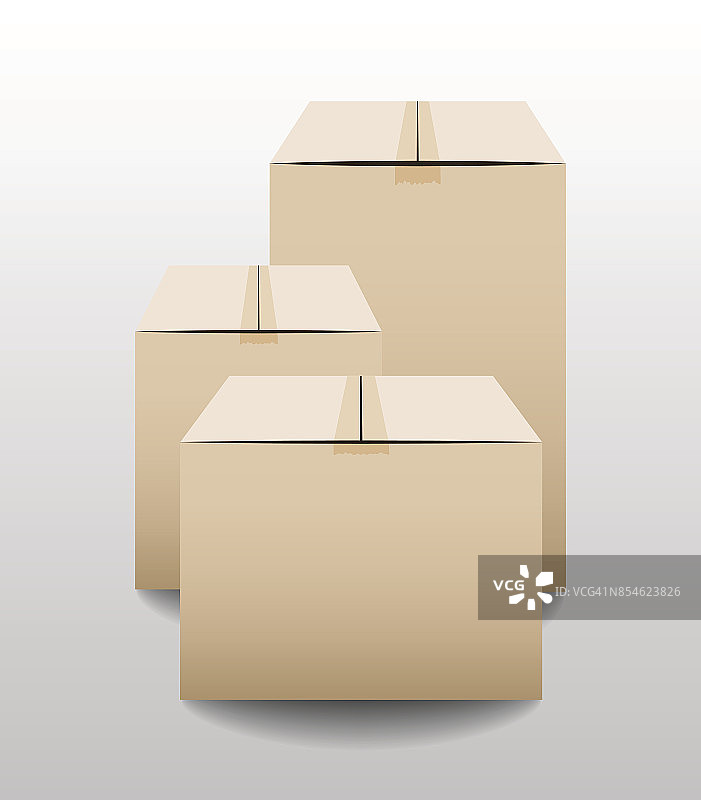 棕色封闭纸箱交付包装盒孤立在灰色背景。矢量图图片素材