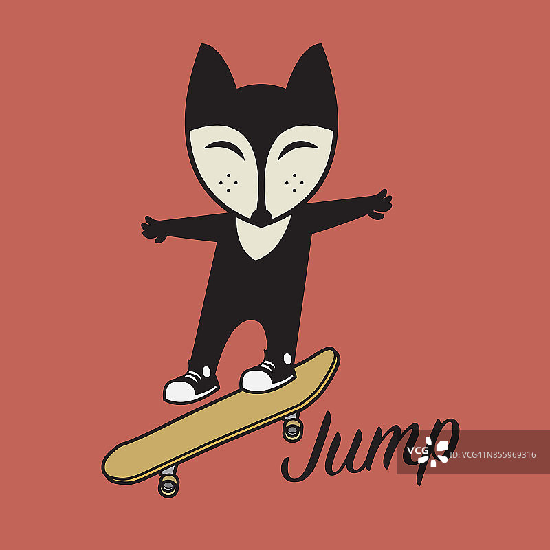 狐狸骑着滑板。快乐的滑板。图片素材