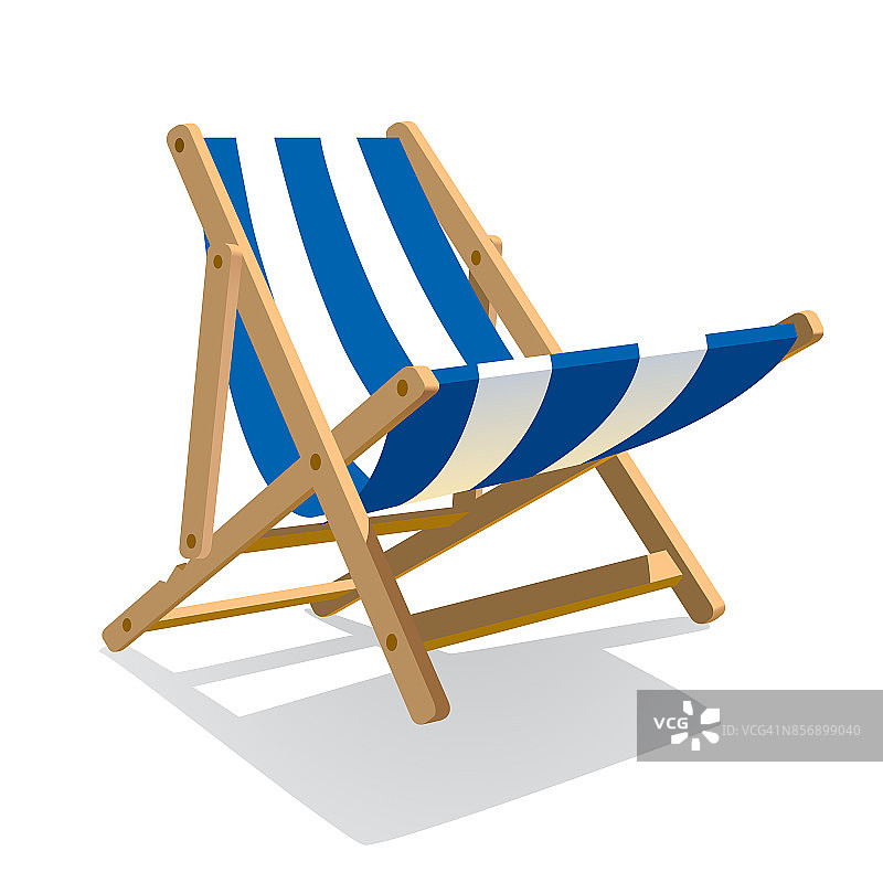 木制海滩蓝色条纹躺椅孤立在白色图片素材