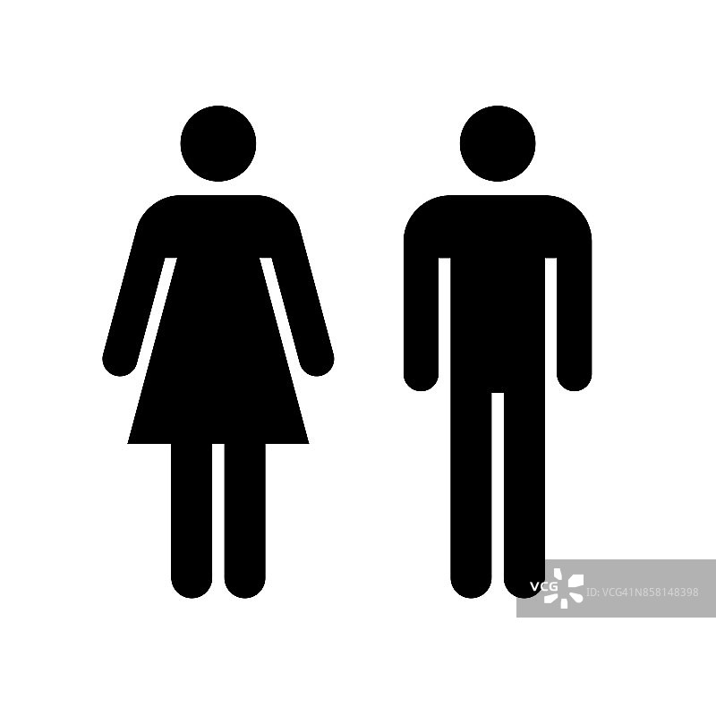 男人和女人的图标。黑色图标孤立在白色背景。图片素材