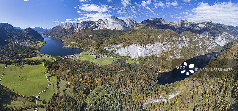 格伦德尔湖和托普利兹湖，奥地利-巨大的空中全景图图片素材