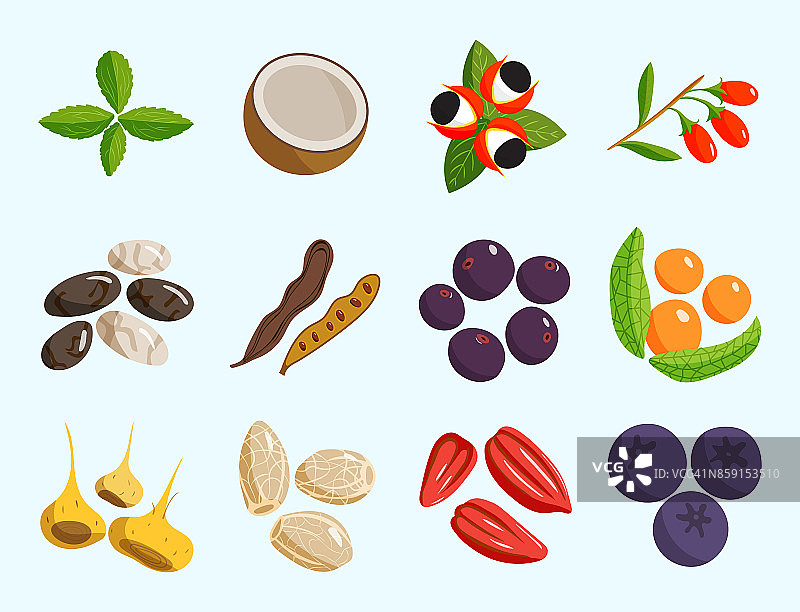 素食食品健康的蔬菜和水果餐厅菜肴卡通浆果向量图片素材