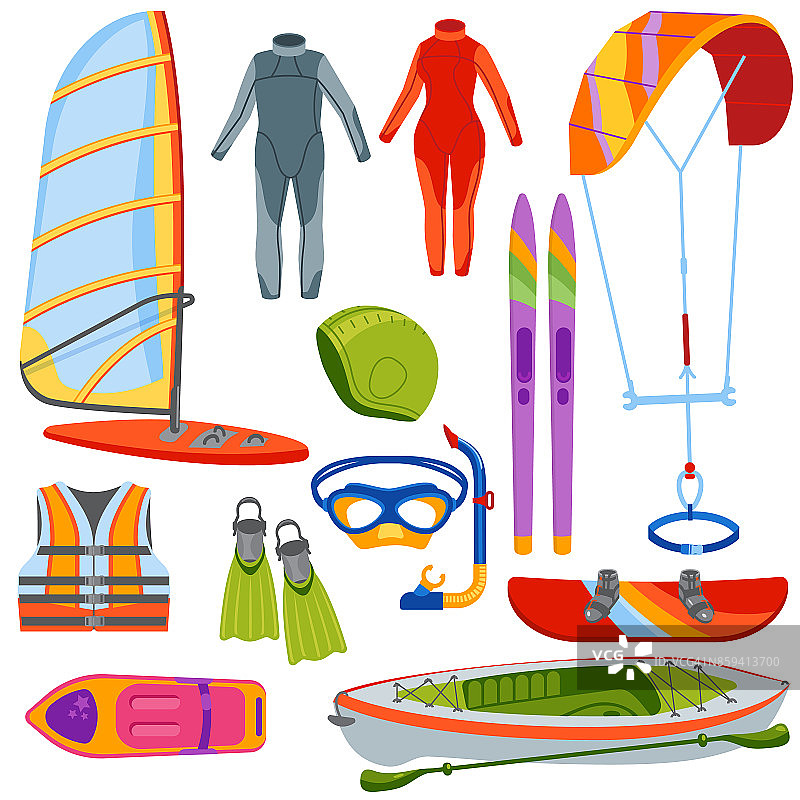 有趣的水上极限运动风筝板，冲浪者。、帆船休闲海上活动夏季娱乐极端矢量插图图片素材