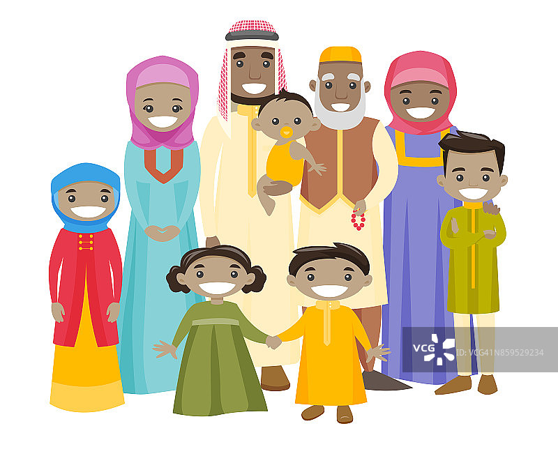 快乐的穆斯林大家庭与愉快的微笑图片素材