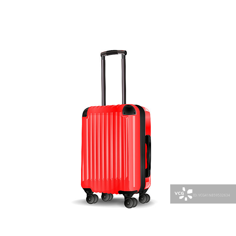 红色机舱行李模型，手提箱，行李孤立在白色背景。矢量插图。图片素材