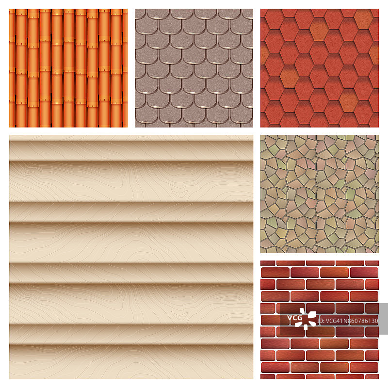 屋顶瓷砖的经典纹理和细节房子无缝模式材料矢量插图图片素材