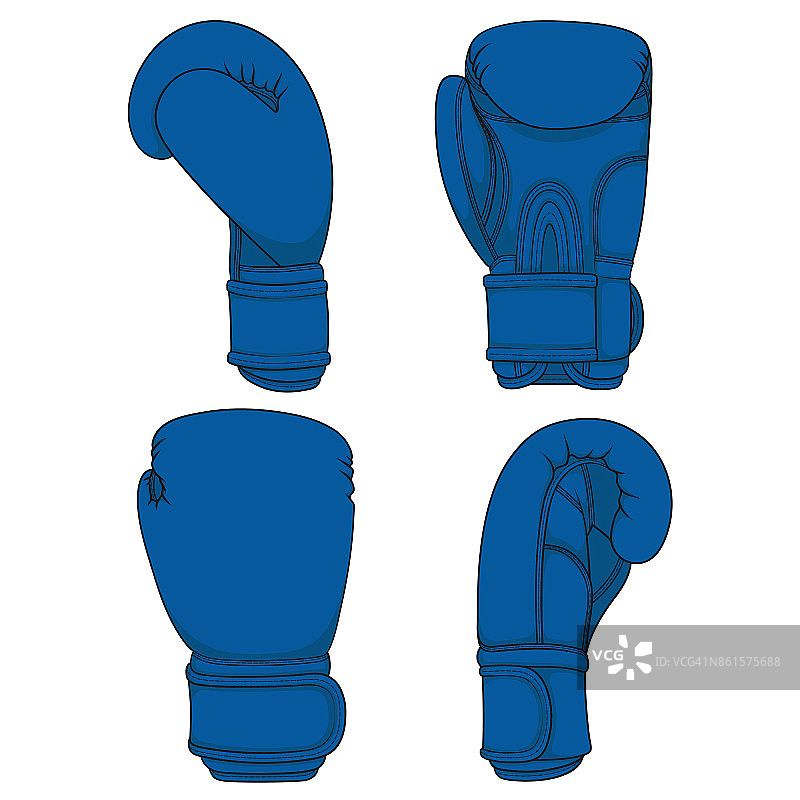 一套插图与蓝色拳击手套。孤立的彩色矢量对象。图片素材