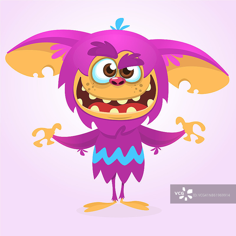 愤怒的卡通怪物。万圣节矢量插图的紫色怪物的脸图片素材