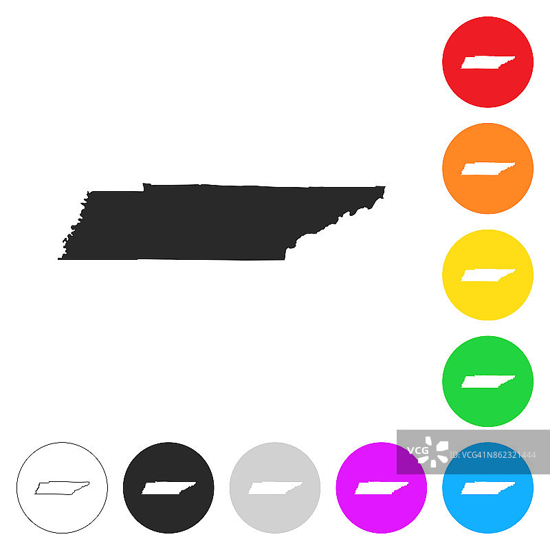 田纳西地图-不同颜色的按钮上的平面图标图片素材