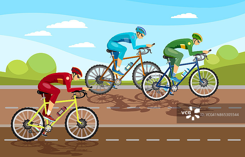 自行车赛的人骑自行车的人在公路上运动的背景。在专业比赛矢量的自行车组图片素材