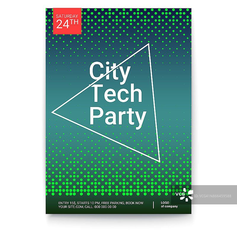 海报设计与抽象的半色调点图案。模拟城市科技派对活动的文本模板，A4大小。矢量模板海报，设计布局的小册子，横幅，传单图片素材