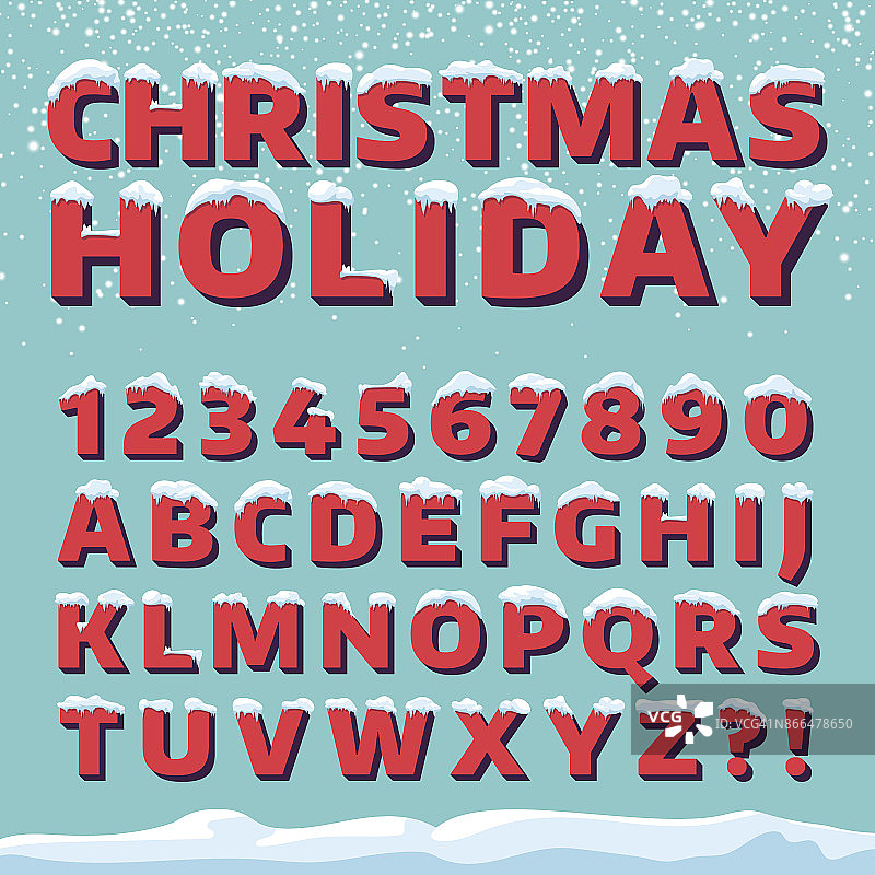 圣诞假期矢量字体。复古3d字母与雪帽图片素材