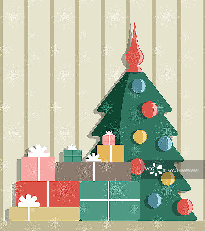 圣诞插图与圣诞树和礼物图片素材