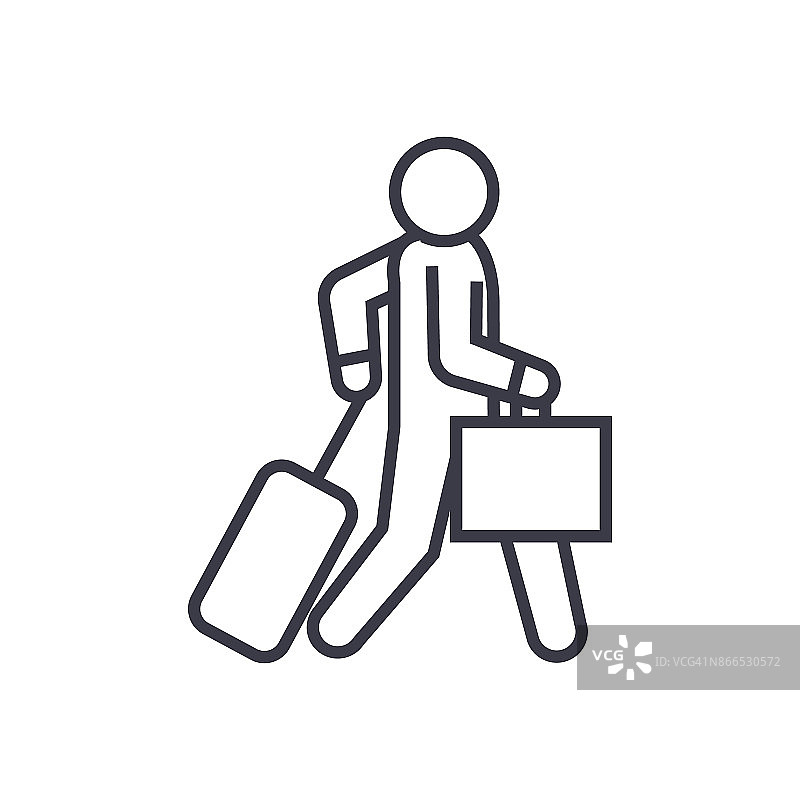 商务旅行者在孤立的背景上行走线性的图标、符号、符号、向量图片素材