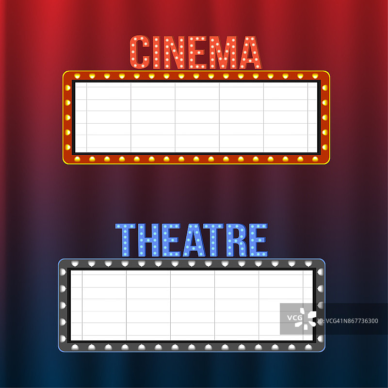 电影院和剧院的招牌上有蓝色和红色的窗帘和聚光灯和复古的框架图片素材