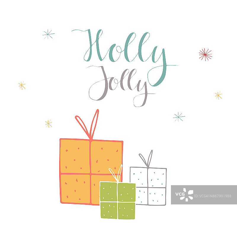 圣诞快乐可爱的贺卡与字母holly jolly an图片素材