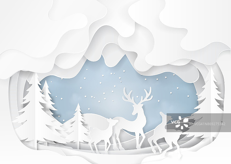 鹿在雪和冬天的背景纸艺术图片素材
