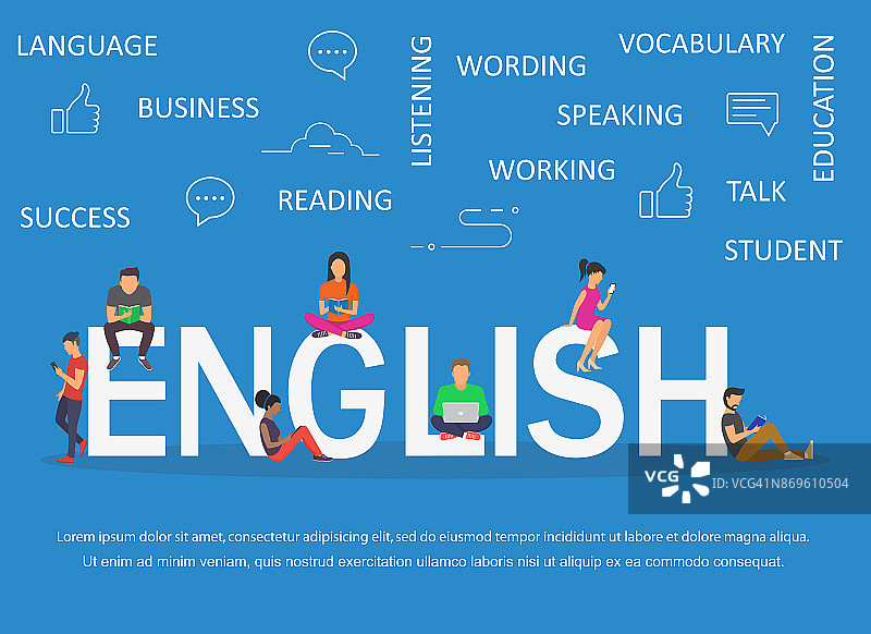 英语单词教育与图标平面设计图片素材