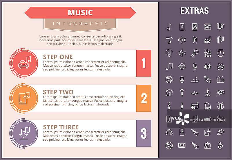 音乐信息图表模板，元素和图标图片素材