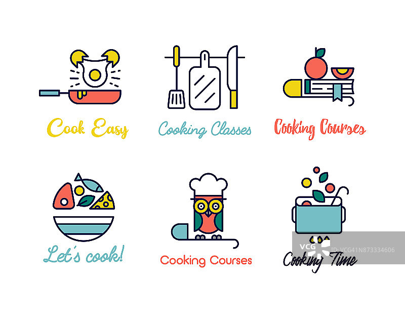 烹饪类线性设计logo。图片素材