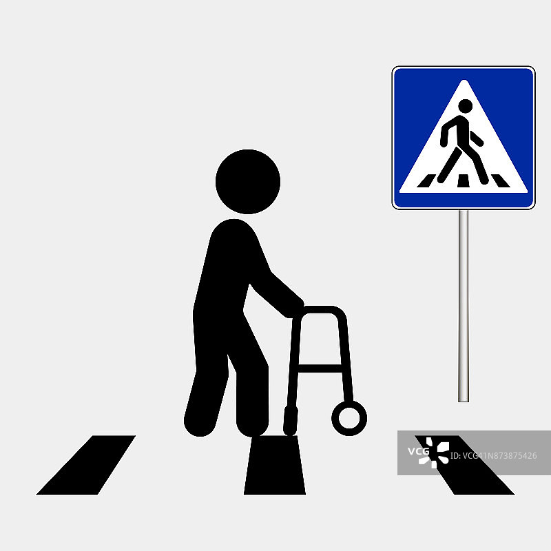 有残疾的人。人行横道标志、人行横道标志。矢量图图片素材