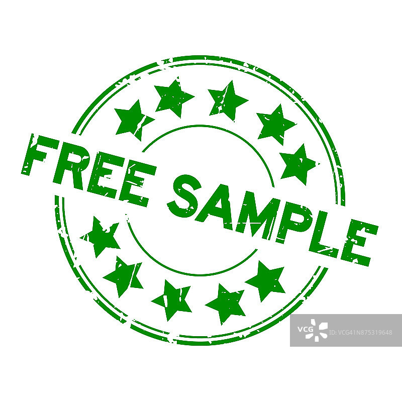 垃圾绿色免费样品与星形图标圆形橡胶印章在白色背景图片素材