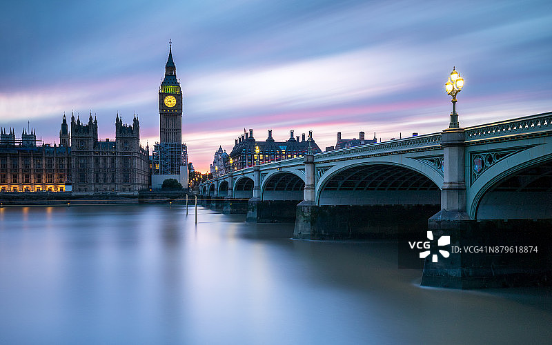 英国伦敦市，威斯敏斯特桥上有大本钟图片素材