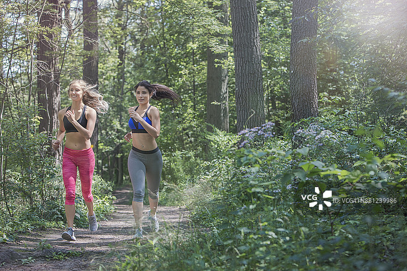 两个女人一起慢跑的照片图片素材