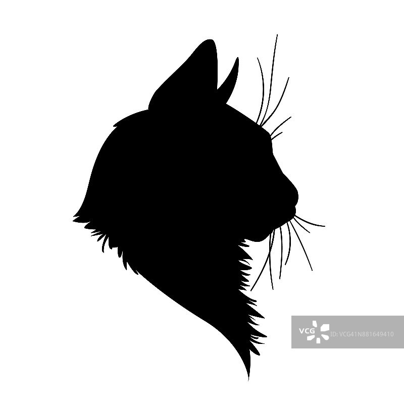 猫头轮廓。矢量插图在白色背景单色风格。图片素材