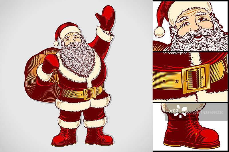 圣诞老人卡通人物复古水墨绘画波普艺术色彩图片素材