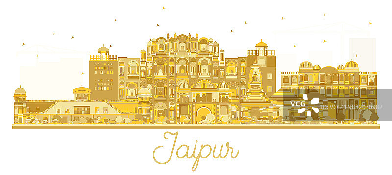 斋浦尔印度城市天际线金色剪影。图片素材