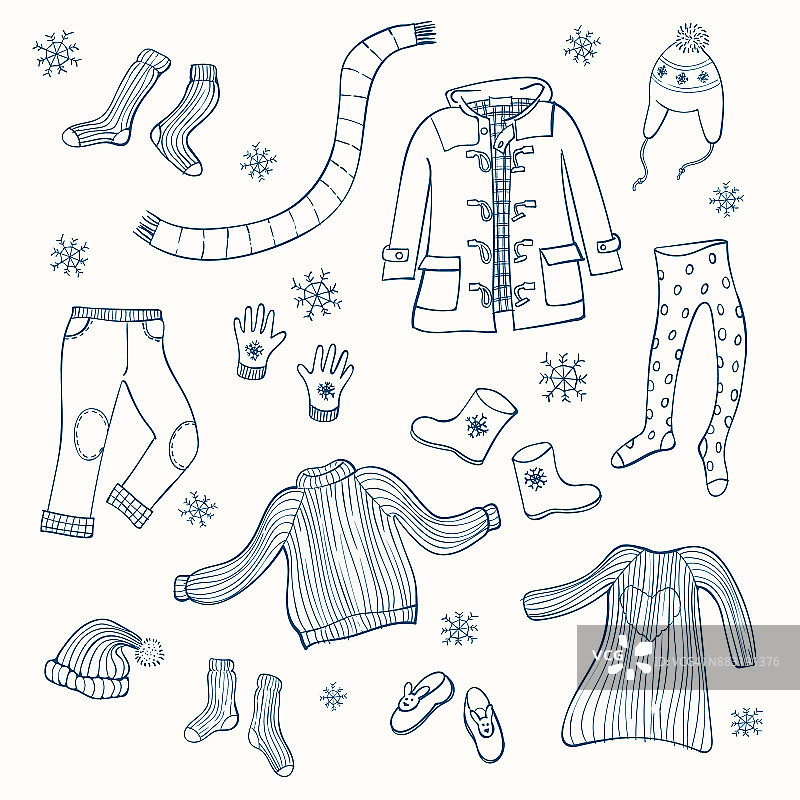 冬季服装向量插图。图片素材
