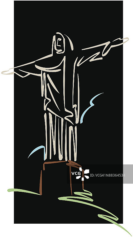 俯瞰里约热内卢的基督雕像，巴西颜色插画版本图片素材