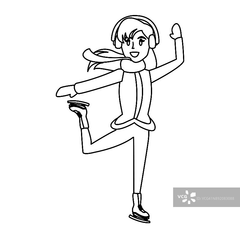 穿着溜冰鞋的年轻女子卡通形象图片素材