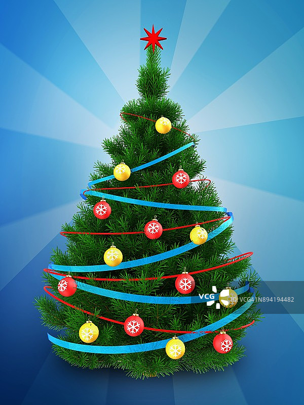 3d深绿色的圣诞树在蓝色图片素材